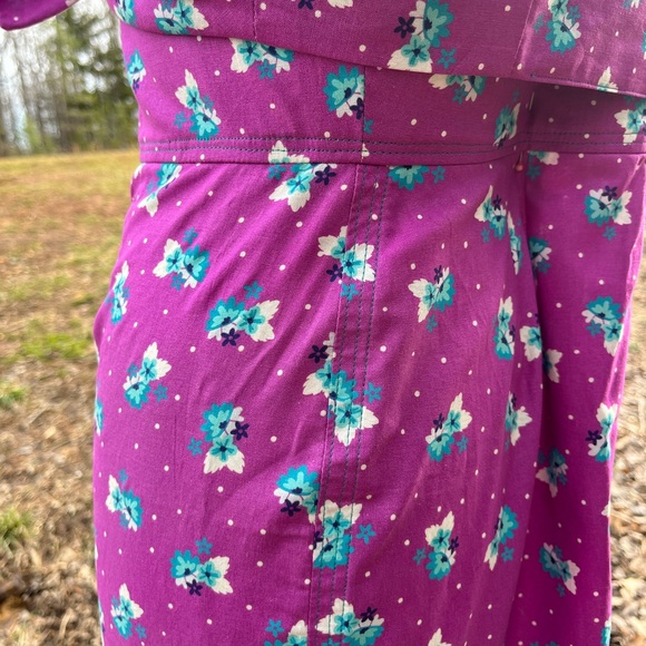 Purple & Teal Floral Dot Keyhole Retro Pinup Wiggle Dress w/Reversible Bolero - Picture 7 of 11